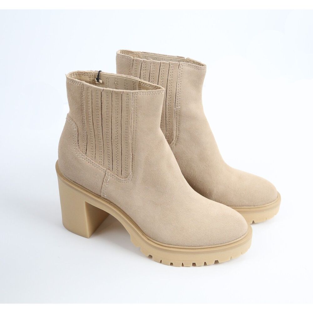 Dolce Vita Waterproof Suede Chelsea Ankle Boots Beige Women's 10